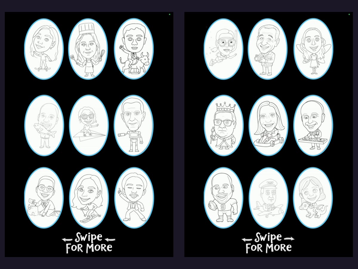 Two Draw-Me-Bot interface screens guests choose their style from